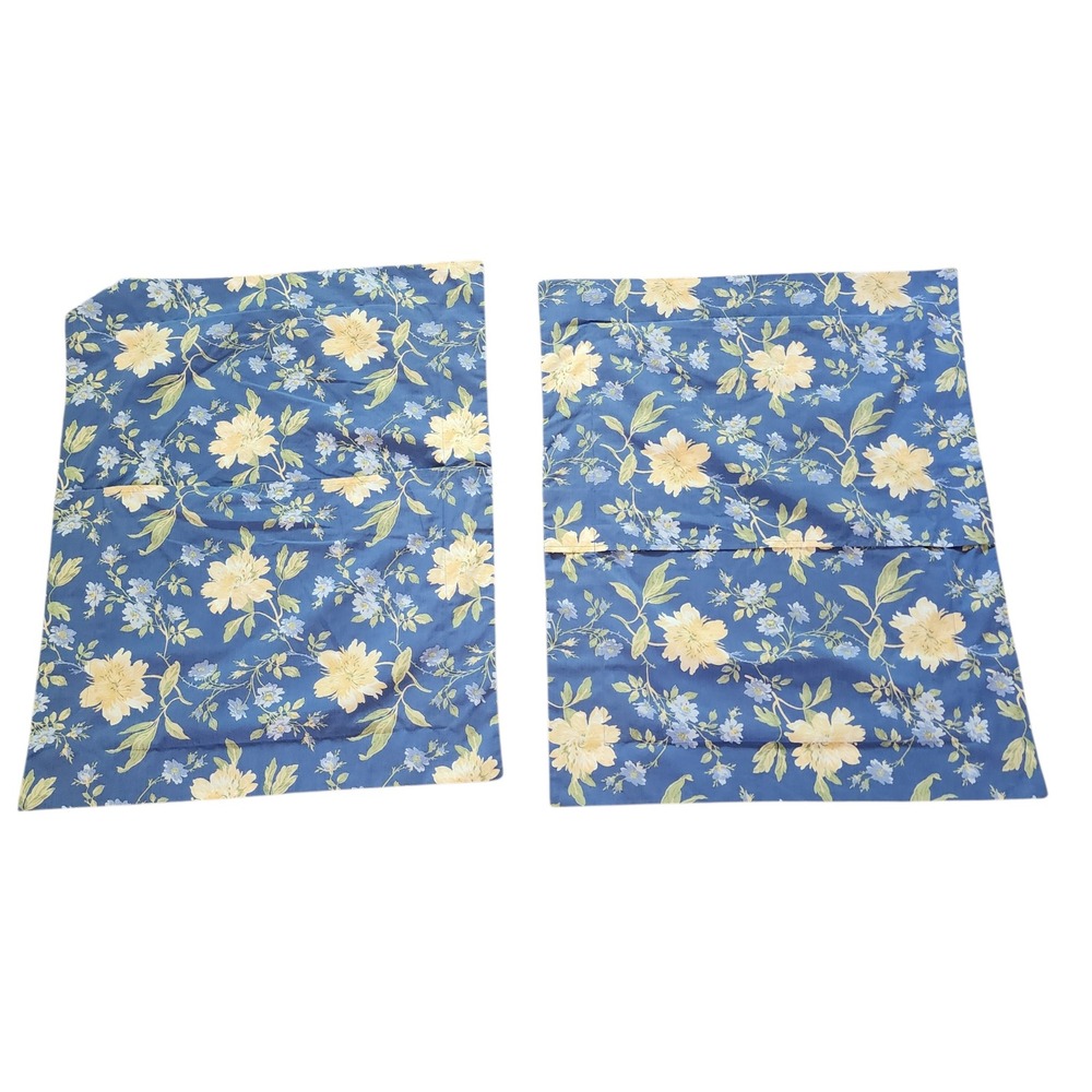 Laura Ashley Blue Floral Cotton Pillowcase Set Yellow Botanical Cottagecore 2pc